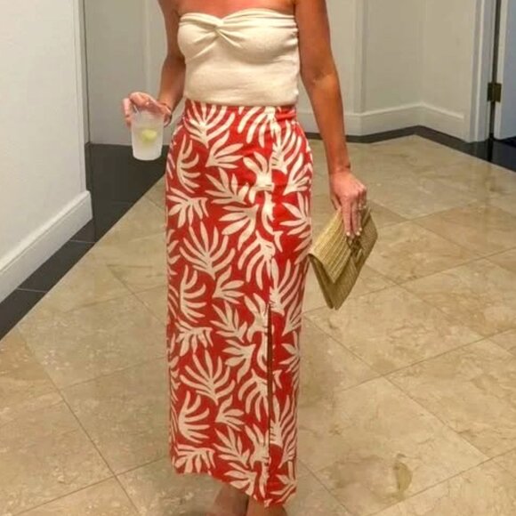 Ankle A-Line Skirt from A New Day Coral Orange Tropical - Picture 1 of 3